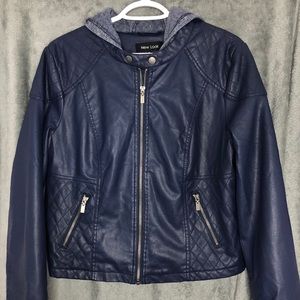 Navy Blue Leather Jacket